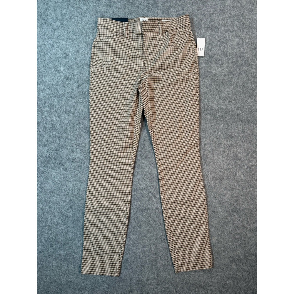 Gap Signature Skinny Ankle Plaid Pants Brown Black Mid Rise Trousers Size 0 NEW